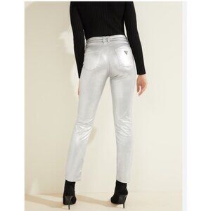 Guess Women’s 1981 High Rise Skinny Jeans Foil Silver Metallic Size 25